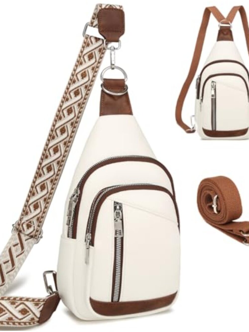 2-in-1 Sling Backpack Faux Leather Crossbody Bag with 2 Detachable Straps